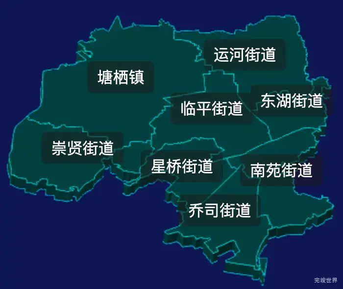 threejs杭州市临平区geoJson地图3d地图css2d标签